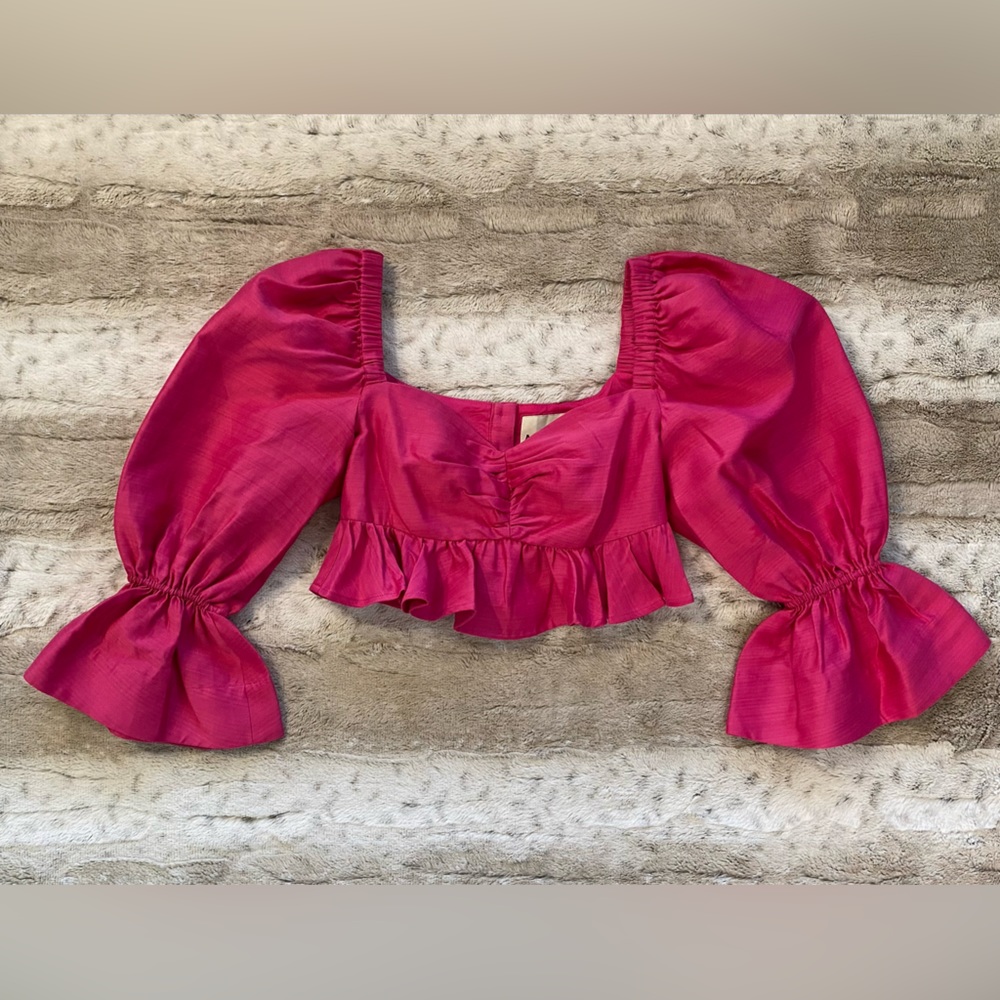 ALEMAIS💕Blaire Ruffle Blouson Crop Top In Fuchsia Size US 2 - Picture 12 of 14